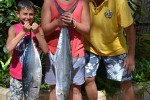 George, Douglas and Brad dripping fish blood in the Barra Lodge Reception area. Sorry John!