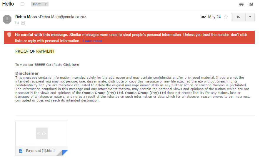 Phoney phishing emails can look much like this one - the senders could even be bona fide