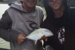 Note the heavy tackle. After being straightened twice, we upped the hooks and everything