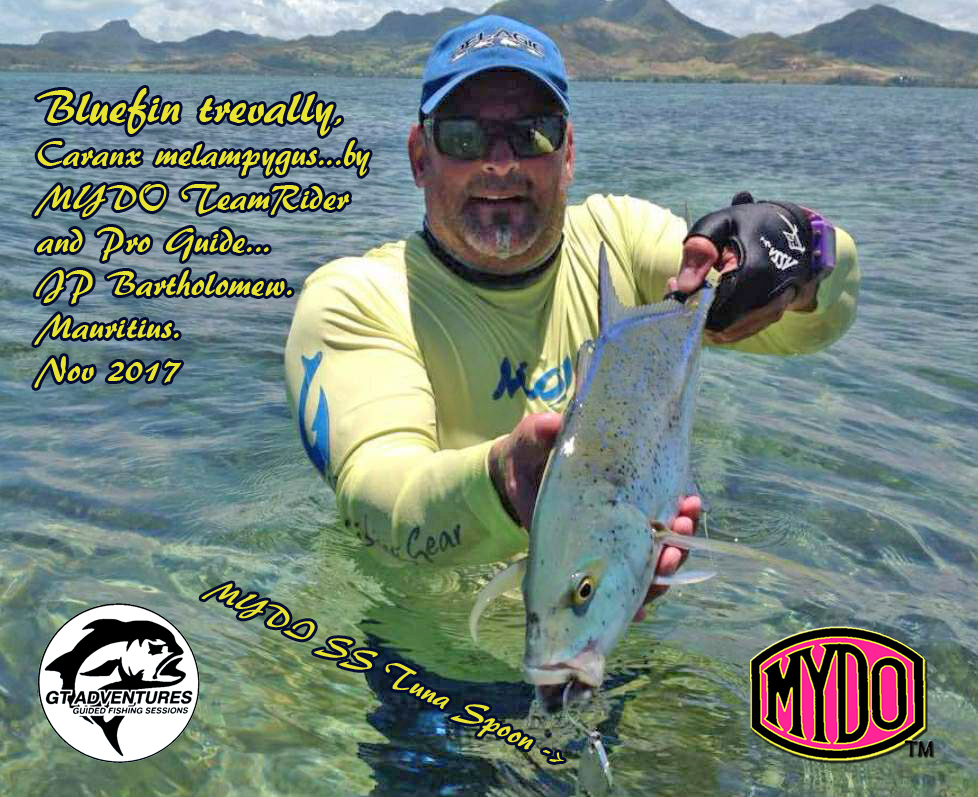 JP Bartholomew fishing on the Mydo team in Mauritius catching loads of bluefin kingfish on his Mydo SS Spoon range.