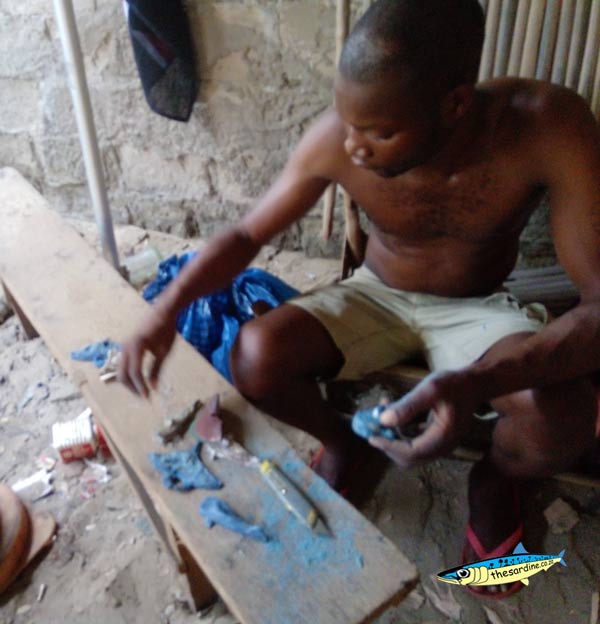 The whale shark finishing department. The plastic shavings and sandings are used again to make more whale sharks.