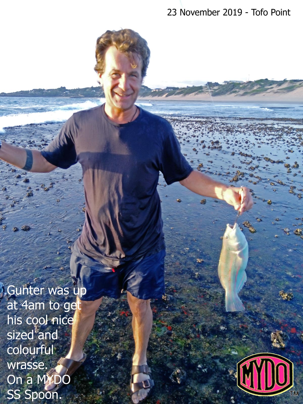 Gunter and his lekker wrasse caught at Tofo with a Mydo SS Spoon