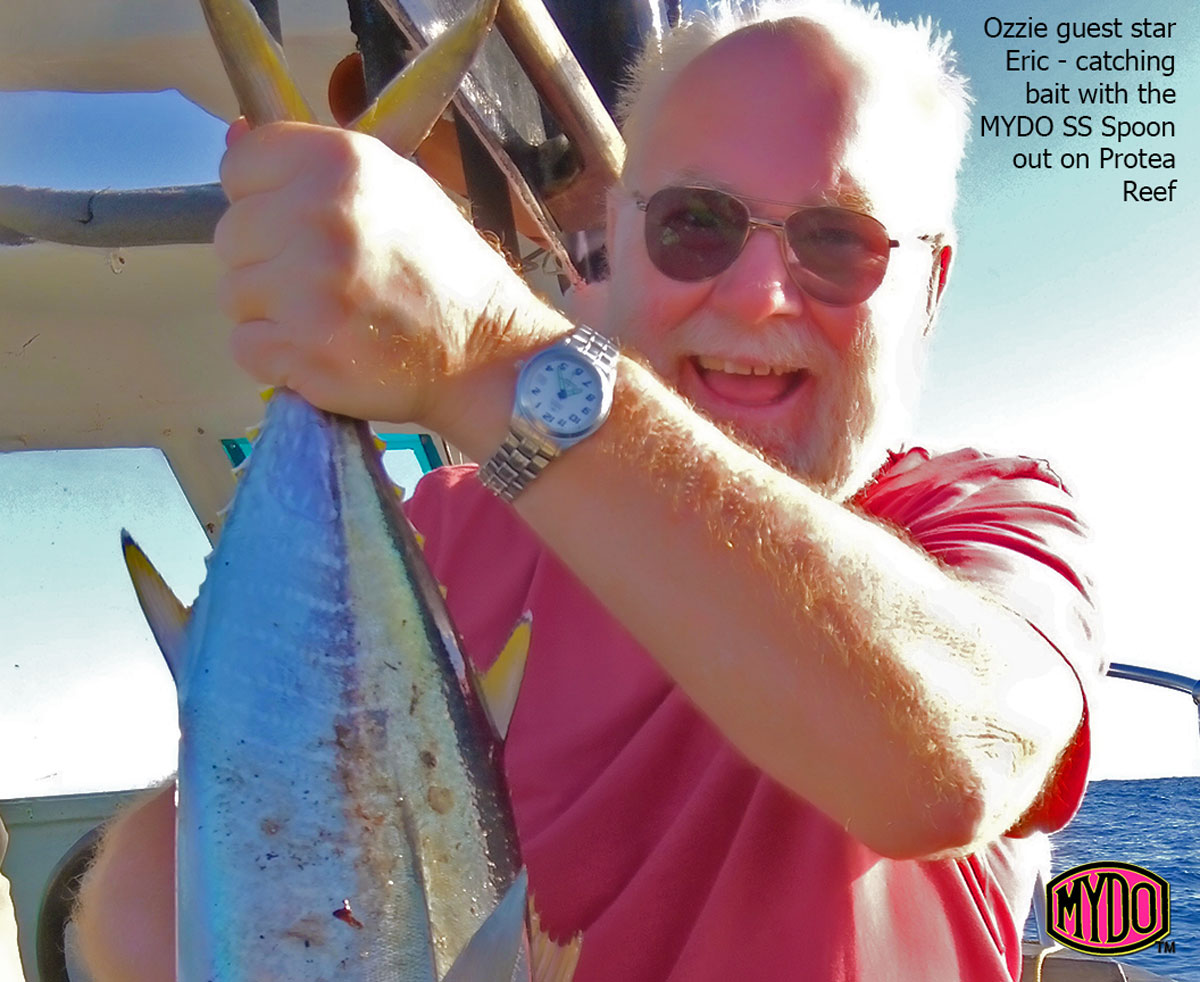 Eric with his MYDO Spoon caught baby yellowfin tuna on Protea Reef recently