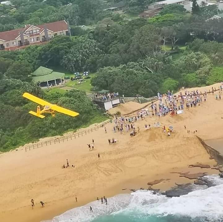 no to Shell Oil fly by at Pennington Beach, KZN,South Coast