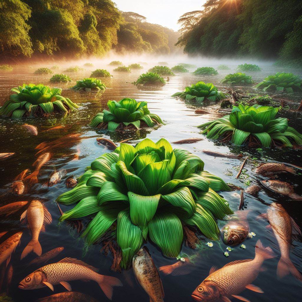 Water lettuce and dead fish from ANC sewage in the Vaal River