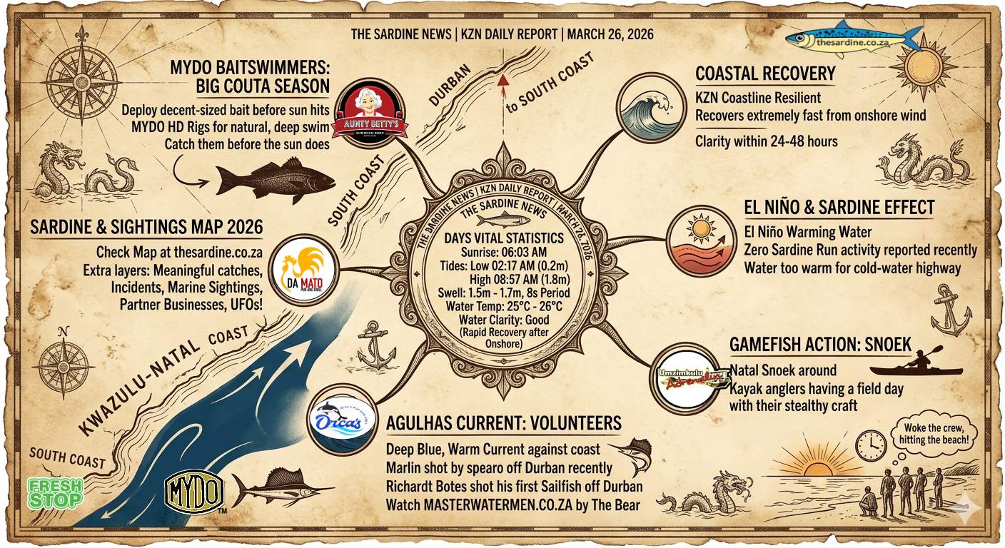 26 March 2026 The Sardine News Early Bells. Early morning beach report...